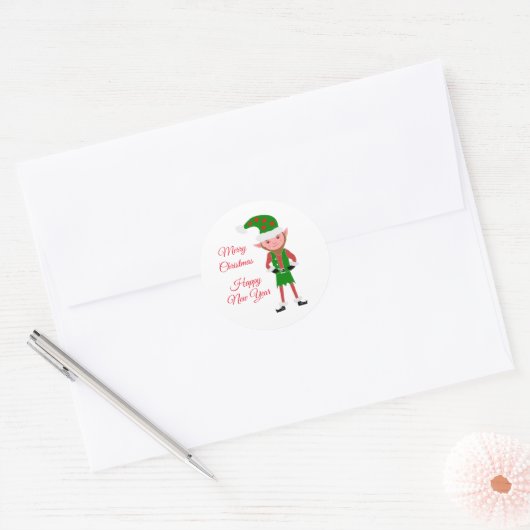 小妖精や小人クラシッククリスマス丸ステッカー ラウンドシール (封筒)