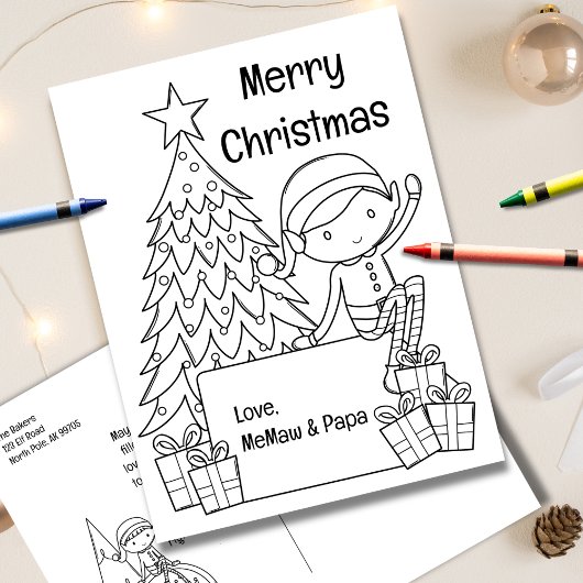 小妖精や小人クリスマスカラーリング シーズンポストカード