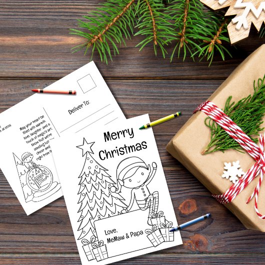 小妖精や小人クリスマスカラーリング シーズンポストカード