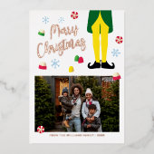 小妖精や小人クリスマスカード（写真付） 箔シーズンカード (正面)