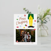 小妖精や小人クリスマスカード（写真付） 箔シーズンポストカード (立ち正面)