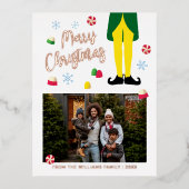 小妖精や小人クリスマスカード（写真付） 箔シーズンポストカード (正面)