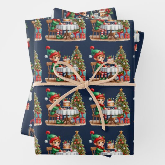 小妖精や小人クリスマスティーパーティーキッズ ラッピングペーパーシート (インサイチュ)