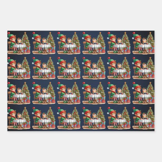 小妖精や小人クリスマスティーパーティーキッズ ラッピングペーパーシート (正面)
