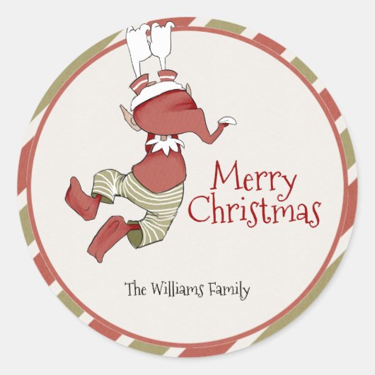 小妖精や小人クリスマスプレゼントラベルシール ラウンドシール (正面)
