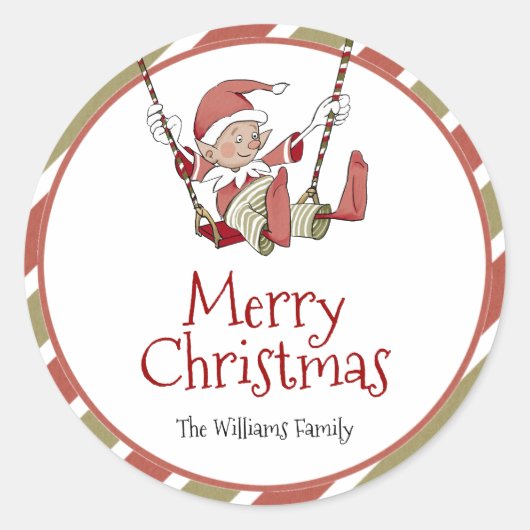 小妖精や小人クリスマスプレゼントラベルシール ラウンドシール (正面)