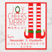 小妖精や小人クリスマスメルロワインボトルラベルのパーソナライズ ワインラベル (シングルラベル)