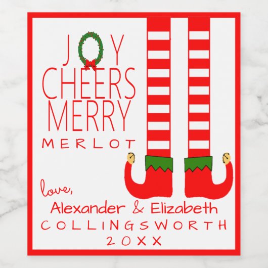 小妖精や小人クリスマスメルロワインボトルラベルのパーソナライズ ワインラベル (シングルラベル)