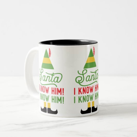 小妖精や小人サンタ私は彼を帽子知り、茶コーヒー・マグに蹄鉄を打ちます ツートーンマグカップ (正面左)