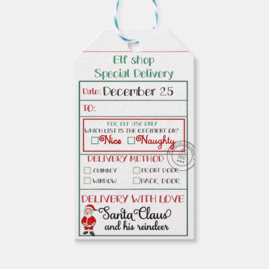 小妖精や小人ショップスペシャルデリバリサンタニースいけなまたは ギフトタグ (正面)