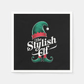 小妖精や小人スタイリッシュグループ一致ファミリークリスマス スタンダードカクテルナプキン (正面)