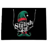 小妖精や小人スタイリッシュグループ一致ファミリークリスマス ラージペーパーバッグ (正面)