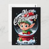 小妖精や小人スノーグローブメリークリスマスグリーティング ポストカード (正面/裏面)