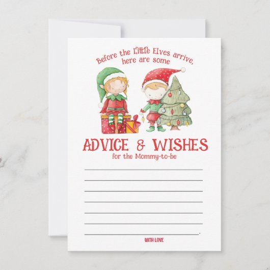 小妖精や小人ツインズベビーシャワー、ママ用アドバイス ノートカード (正面)