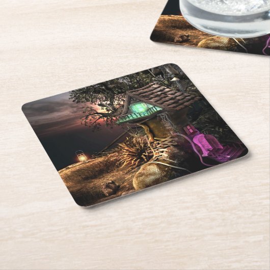 小妖精や小人ハウス スクエアペーパーコースター (アングル)