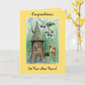 「小妖精や小人ハウス」ハッピーニューホームグリーティングカード カード (黄色い花)