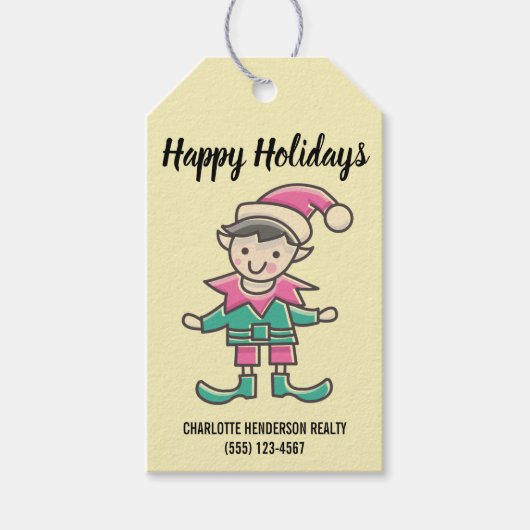 小妖精や小人ハッピーホリデイズカンパニークリスマス ギフトタグ (正面)