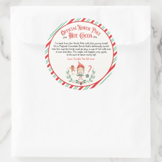 小妖精や小人パーソナライズされたホットチョコレート爆弾到着ギフト ラウンドシール (バッグ)