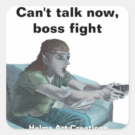 小妖精や小人ビデオゲーマーゲームプレーヤーファンタジーアートステッカー スクエアシール (正面)