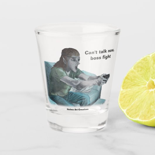 小妖精や小人ビデオゲーマーボスファイトファンタジーアートショットガラス ショットグラス (正面)