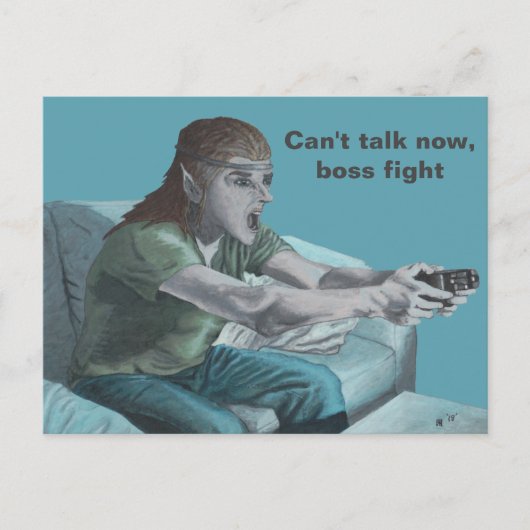 小妖精や小人ビデオゲーマーボスファイトファンタジーアートポストカード ポストカード (正面)