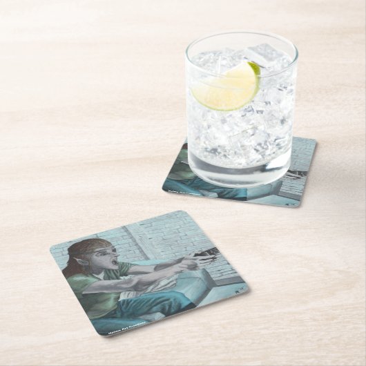 小妖精や小人ビデオゲーマー遊ズゲームファンタジー紙コースター スクエアペーパーコースター (インサイチュ)