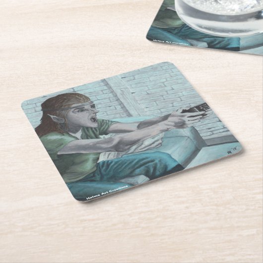 小妖精や小人ビデオゲーマー遊ズゲームファンタジー紙コースター スクエアペーパーコースター (アングル)