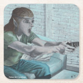 小妖精や小人ビデオゲーマー遊ズゲームファンタジー紙コースター スクエアペーパーコースター (正面)