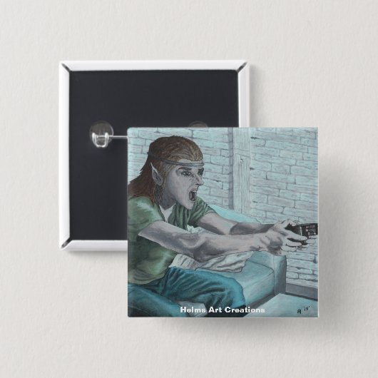 小妖精や小人ビデオゲームプレーヤーファンタジーアートボタン 缶バッジ (正面&裏面)