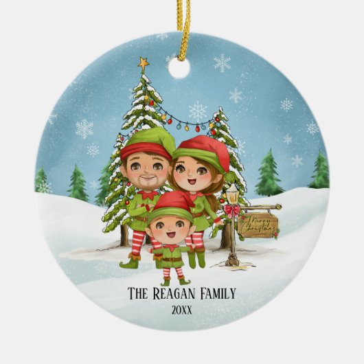 小妖精や小人ファミリーの3ママパパ&ソン セラミックオーナメント (正面)
