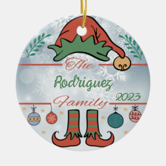 小妖精や小人ファミリークリスマス セラミックオーナメント (正面)