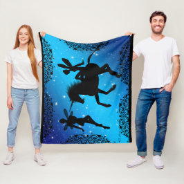 小妖精や小人フェアリーUnicornファンタジーMed黒い背景 フリースブランケット