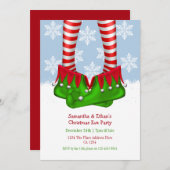 小妖精や小人ブーツとストッキングスノーフレーククリスマスパーティー 招待状 (正面/裏面)