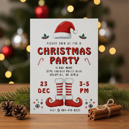 小妖精や小人ブーツサンタクロースハットホワイトクリスマスパーティー 招待状