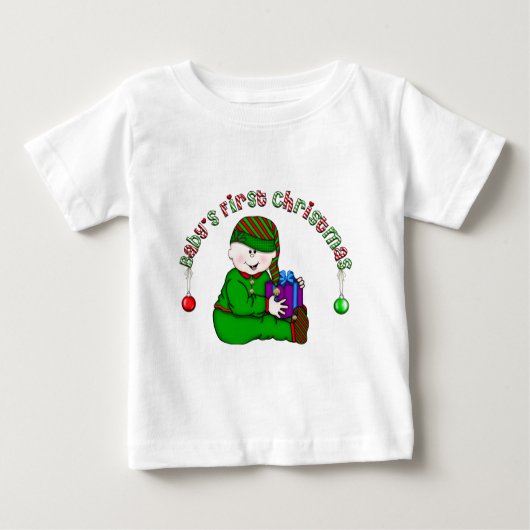 小妖精や小人ベビーホワイト初めてのクリスマスTシャツ&ギフト ベビーTシャツ (正面)