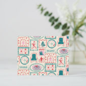 小妖精や小人ホリデーアイコンパターン シーズンポストカード (スタンド正面)