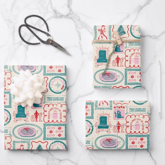 小妖精や小人ホリデーアイコンパターン ラッピングペーパーシート (正面)