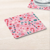 小妖精や小人ホリデーキャンディパターン スクエアペーパーコースター (アングル)