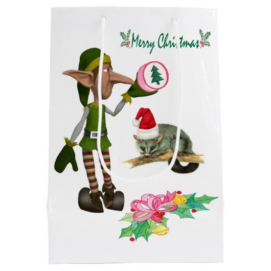 小妖精や小人ポッサムメリークリスマス抱き枕 ミディアムペーパーバッグ (裏面)