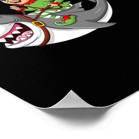 小妖精や小人ライディングシャーククリスマス少年ガールズキッズクリスマス ポスター (角)