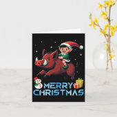 小妖精や小人ライディングボア雪だるまプレゼリーメリークリスマスダ カード (黄色い花)