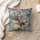 小妖精や小人ライディングポーラーベアークリスマスホリデーアート クッション (ブランケット)