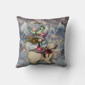 小妖精や小人ライディングポーラーベアークリスマスホリデーアート クッション (裏面)