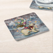 小妖精や小人ライディングポーラーベアークリスマスホリデーアート スクエアペーパーコースター (アングル)
