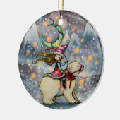 小妖精や小人ライディングポーラーベアークリスマスホリデーアート セラミックオーナメント (左)