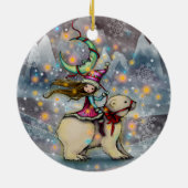 小妖精や小人ライディングポーラーベアークリスマスホリデーアート セラミックオーナメント (裏面)