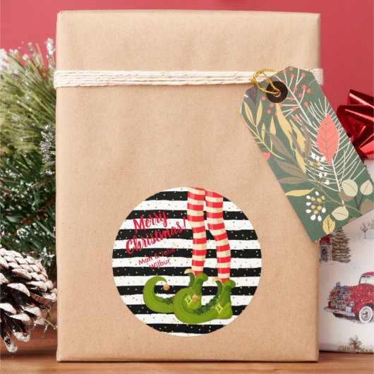小妖精や小人レッグストライプオンクリスマスメリークリスマス ラウンドシール (クリスマス)