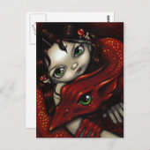 「小妖精や小人乙女と彼女の竜」はがき ポストカード (正面/裏面)