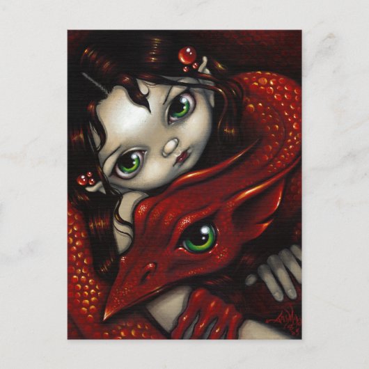 「小妖精や小人乙女と彼女の竜」はがき ポストカード (正面)