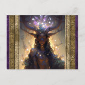 小妖精や小人女性と〔雄ジカの〕枝角ファンタジー芸術 ポストカード (正面)